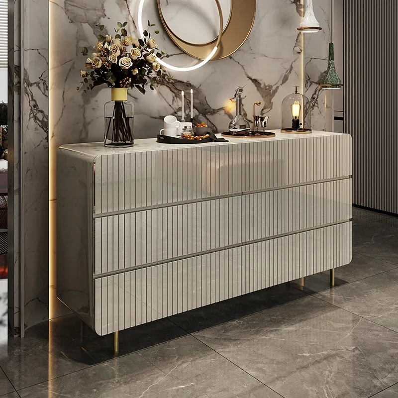 

Элегантный прикроватный шкаф из массива дерева с шестью ящиками, окрашенный в кремовом цвете, декоративный шкаф для гостиной.