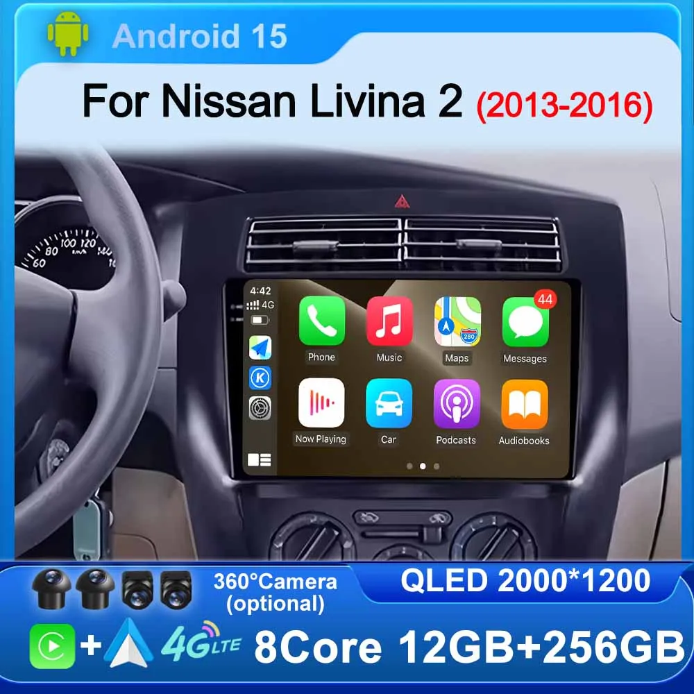 

Android 15 Carplay for Nissan Livina 2 2013 - 2016 Car Radio Navigation 360 Camera Multimedia BT WIFI Audio Auto 4G LTE DSP