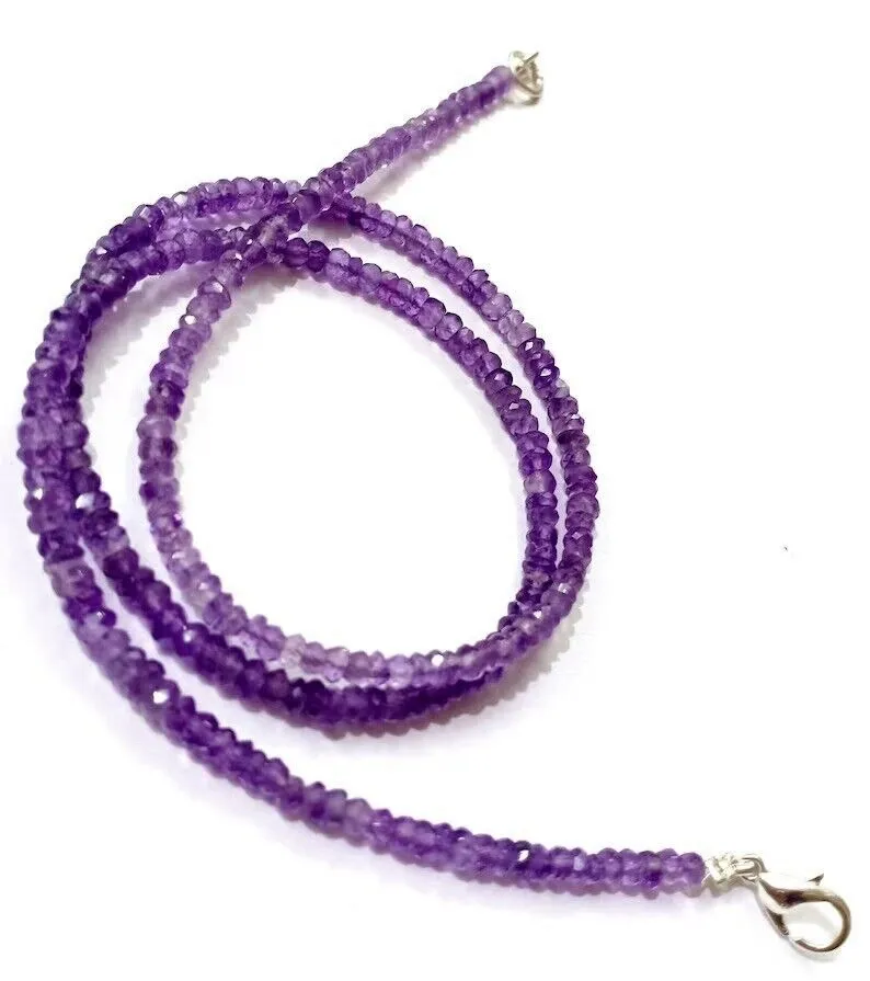 

Natural Amethyst Necklace 2-4mm Round Faceted Beads Inch Handmade Jewelry