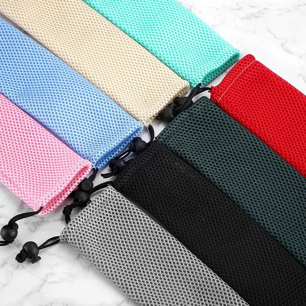 5Pcs Portable Travel Tableware Storage Bag Durable Nylon Mesh Drawstring Bag Chopsticks Spoon Straw Mesh Pouch