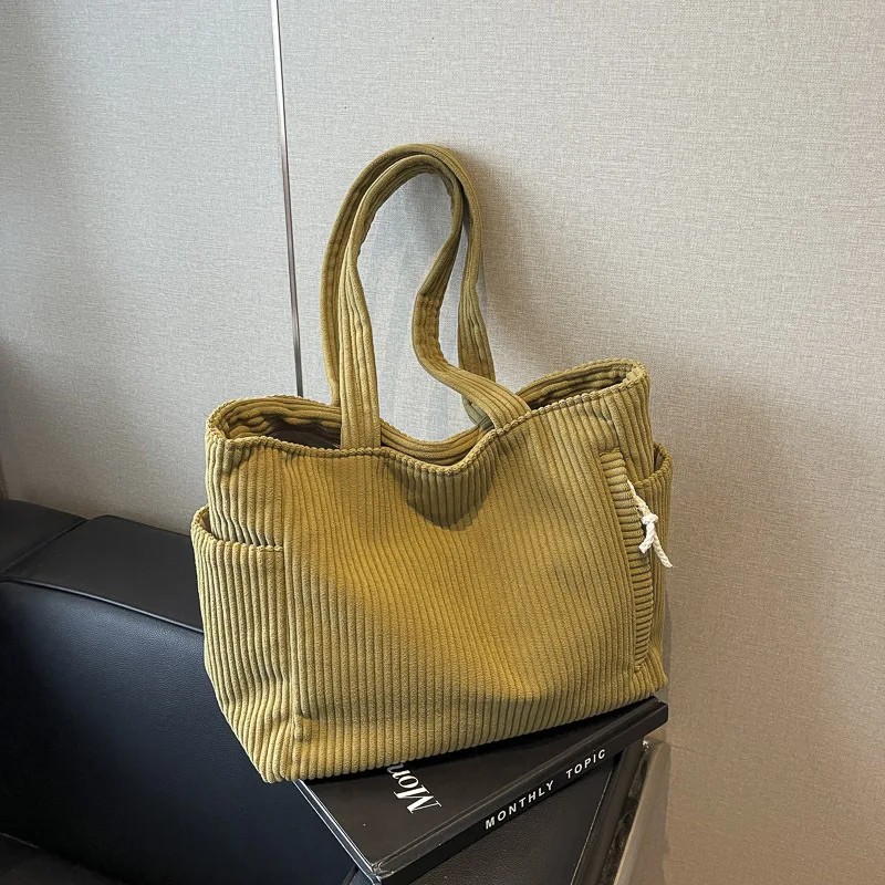 Corduroy Shoulder Bag Fashionable Handbag Versatile Leisure Student Class Shoulder Bag Large Capacity Commuting Women's Tote Bag