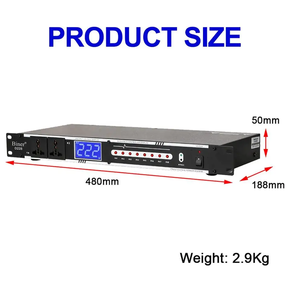 OEM D228 Professional 10 Channel Audio Sequencer With Voltage Display for KTV Live Sound Stage Equipment