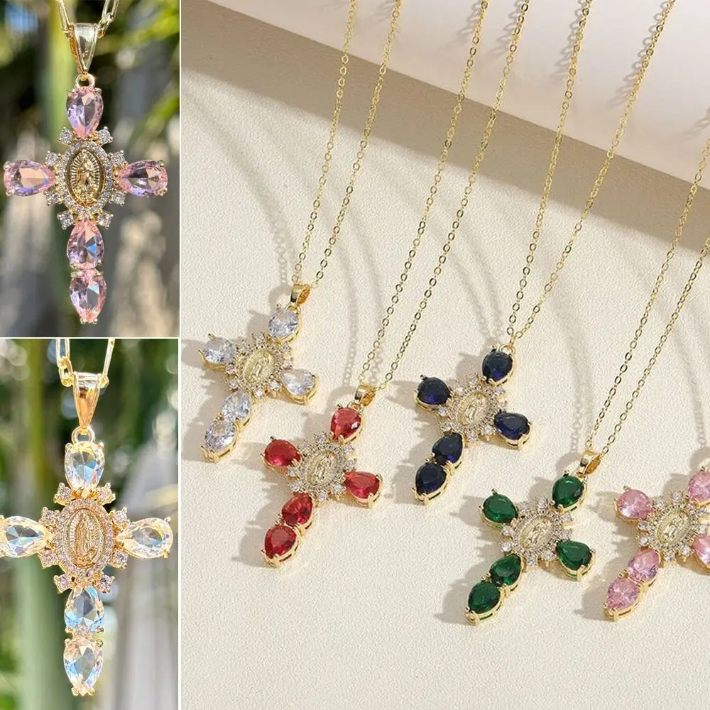 Acessórios de festa zircão cruz pingente presente do dia dos namorados cor ouro o corrente colar moda jóias acessórios