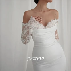 Vestido de noiva sereia cetim laço, lindo vestido de noiva, espartilho floral romântico laço, costas abertas, mangas compridas, Peekaboo