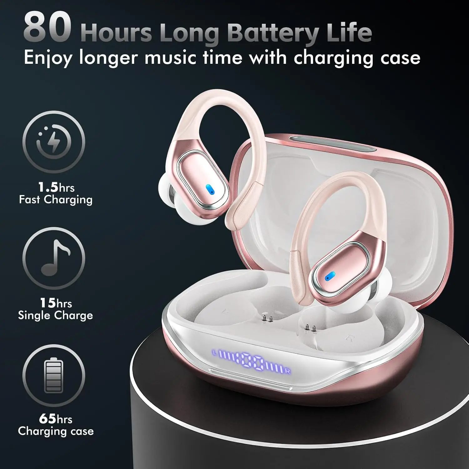 Wireless Earbuds Bluetooth 5.3 Headphones Stereo Ear Buds, ENC Noise Cancelling Mic,IPX7 Waterproof Earphones with Hook Earphone