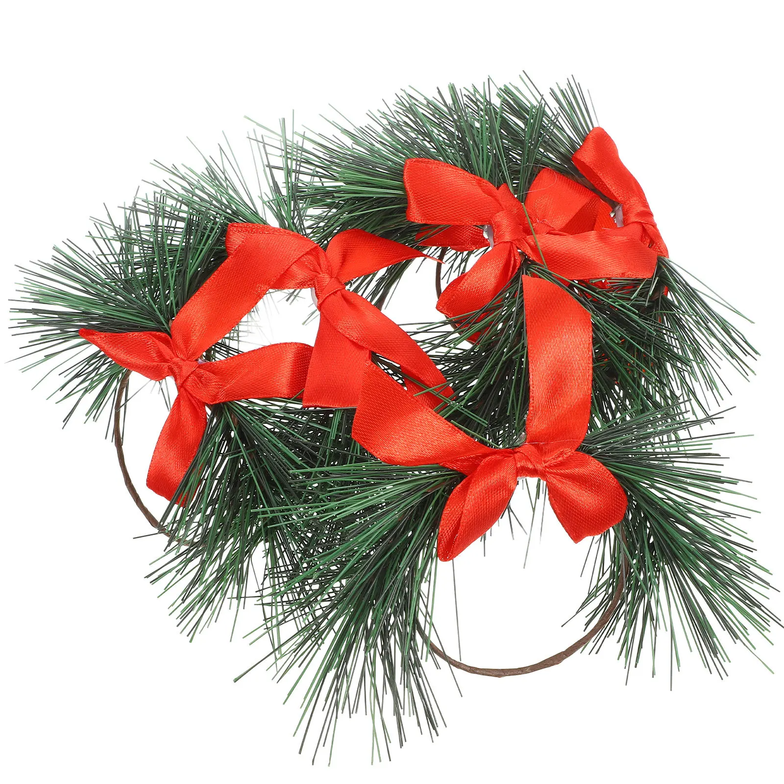 

6Pcs Rings Decor Artificial Pine Needle Wreaths Pillar Holder Xmas Table Centerpieces Home Party Hanging Decor