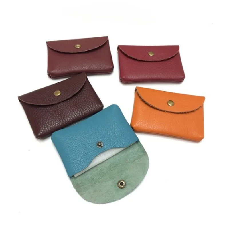 Leather Mini Envelope Change Pocket Simple Buckle Cowhide Large Capacity Card Bag Women's Coin Wallet Bank Card Earphone Bag