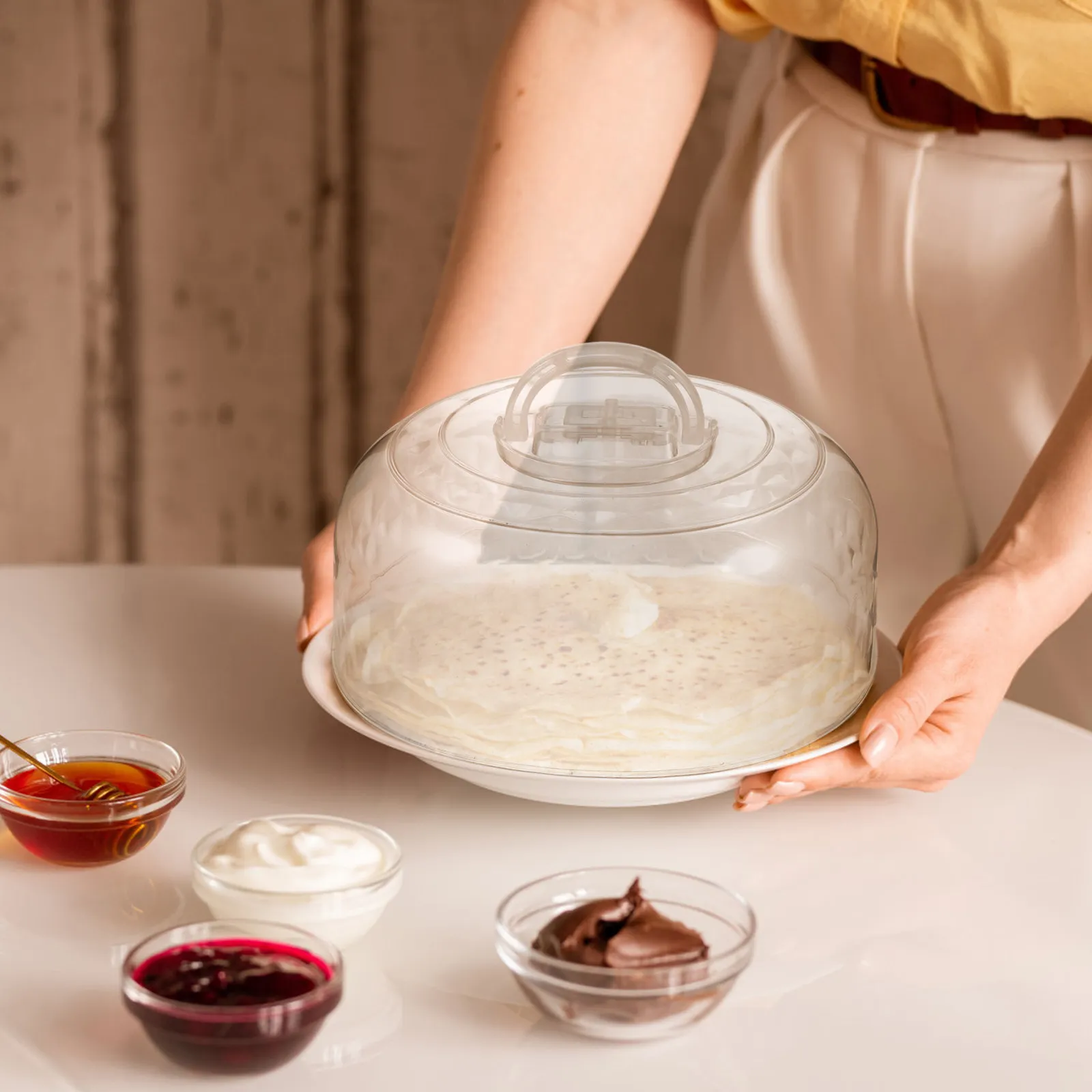 Reusable Food Cover Dustproof Fresh Keeping Lid for Cake Dessert Fruit Tray Party Camping Picnic