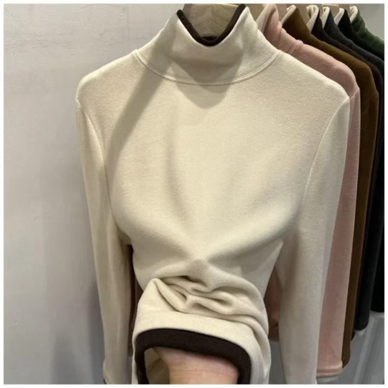 Fake Two German Velvet Half High Neck Base Shirts for Women's Autumn and Winter New Design Sense Long Sleeved Outerwear