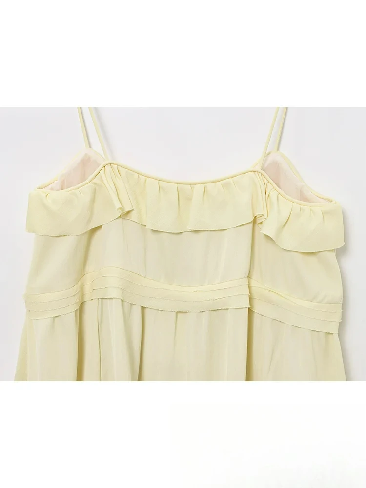 KONDALA Casual Chic Sweet Women Yellow Cami Dress Bow Tierred Solid Mini Vestidos New Fashion 2025 Spring Summer Holiday Dress
