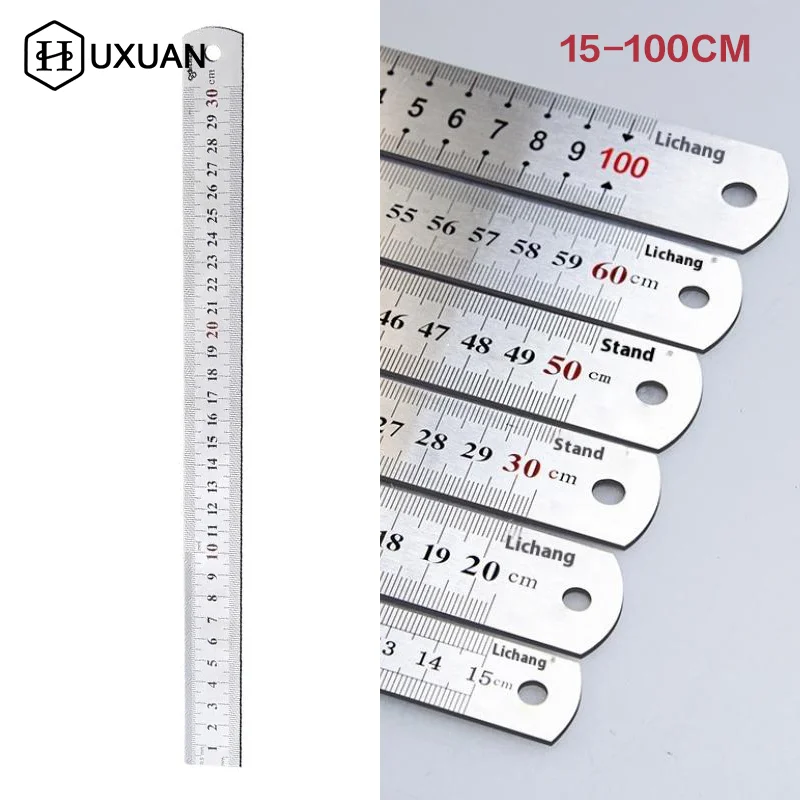 Righello dritto in metallo in acciaio inossidabile 15/30/50 cm Strumento di misurazione di precisione a doppia faccia Utensili manuali per disegno di cancelleria