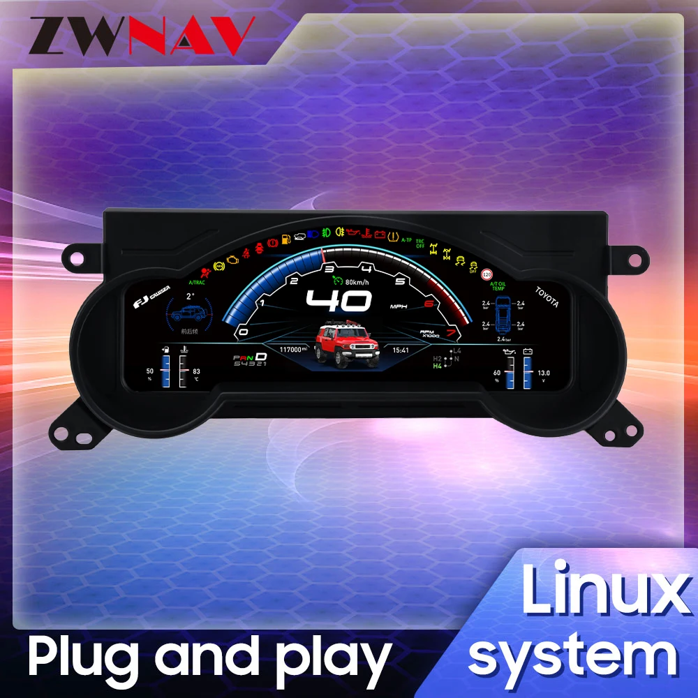

12.3 Inch Digital Dashboard Cluster For Toyota FJ 2007-2022 Variant virtual Instrument Panel Cockpit Speedometer Gauge Plug-play