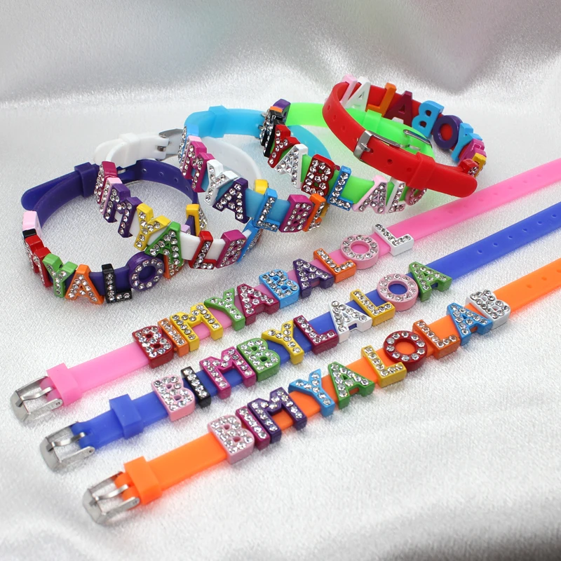 Lyric Bracelet Random Colored Slide Letters Charms Mixed Color Silicon Band DIY Jewelry For Women Kids Gift Wholesales