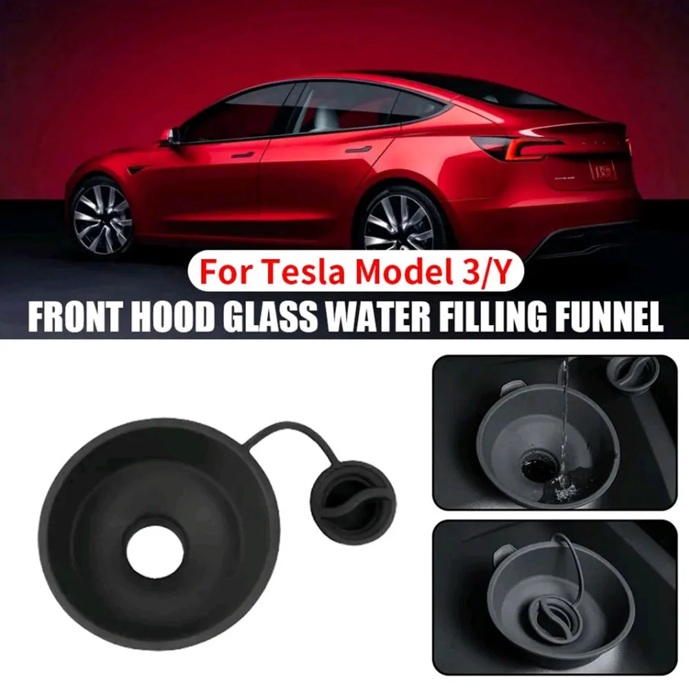 1Pc Black Rubber Car Trim Glass Cleaning Fluid Filling Port Auxiliary Funnel Car Accessories for Tesla Model 3 Model Y 2017-23