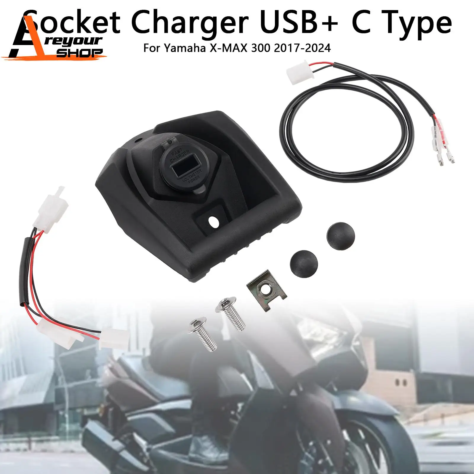 

Зарядное устройство с разъемом 12 В USB + C Type Quick для Yamaha X-MAX 300 2017-2024 гг.