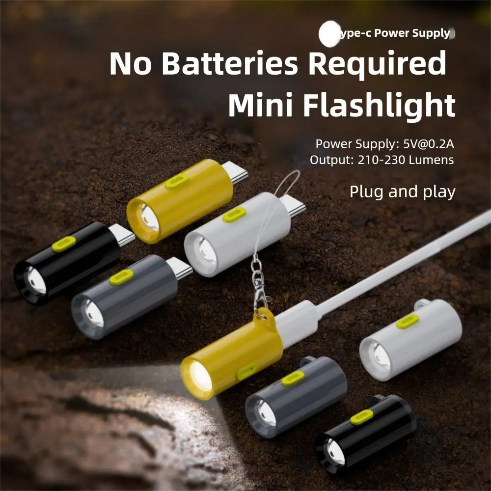 NEW 230 High Lumens Type-C Mini Flashlight with Lanyard Portable LED Flashlight Plug and Play USB C Emergency Lamp Cycling