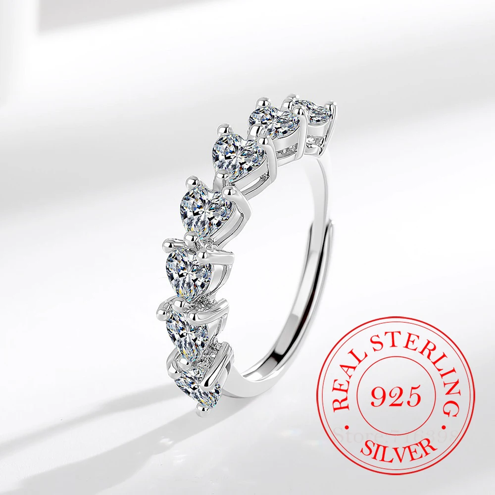 925 Sterling Silver Jewelry Luxury Crystal Love Heart Finger Rings for Women Wedding Party Jewelery for Girls Friends Gift