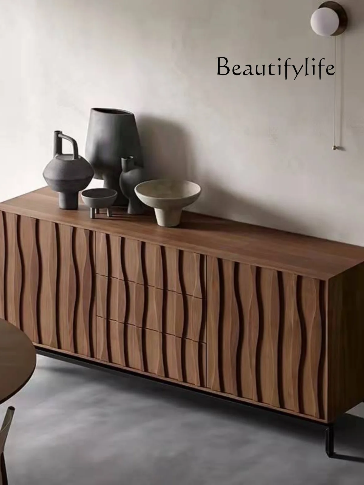 Nordic Minimalism Solid Wood Sideboard Modern Light Luxury Living Room Locker Japanese Style Misty Wind Entrance Cabinet