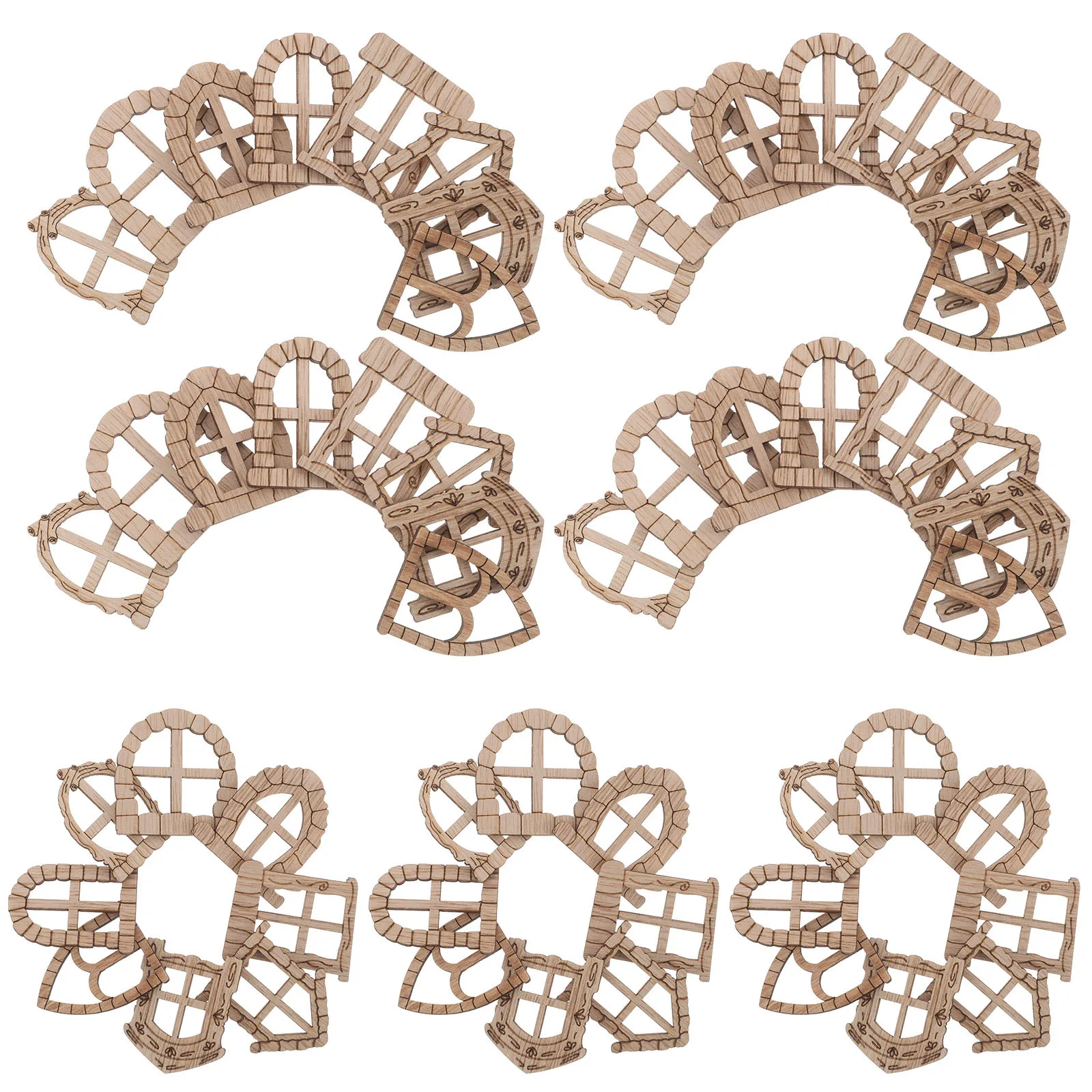 Mini portes de jardin en bois inachevé, 100 pièces, ensemble de fenêtres vierges, accessoires de maison de fée naturelle pour l'artisanat Miniature
