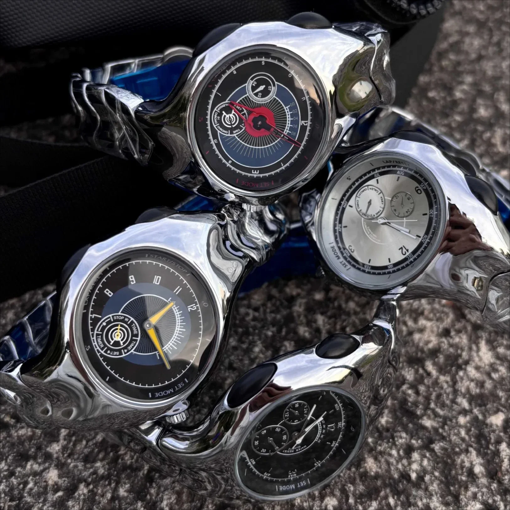 Fashion Alien Retro Unique Y2k Quartz Watch Mens Silver Dial Twisted Case Oval Ellipse Special Design Steel Men Watch AAA Clock