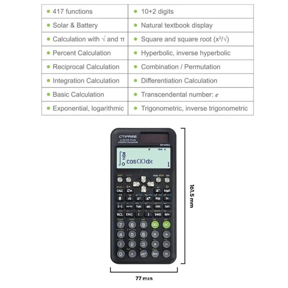 Portable 991ES Plus-2nd Edition Scientific Calculator Student Stationery 417 Function Matrix Complex Number Calculator