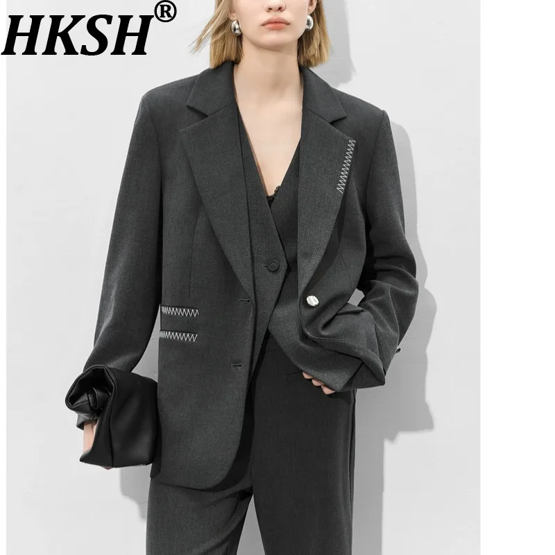

HKSH осень-зима новый женский пиджак однобортный асимметричный дизайн карман элегантный темперамент офисная женская шикарная куртка HK12172