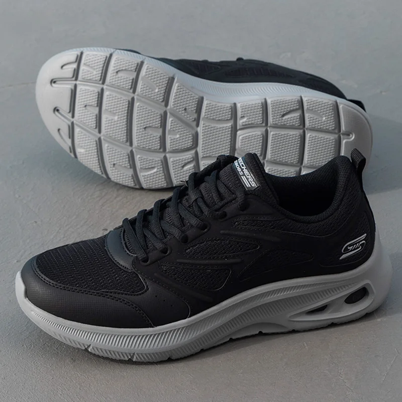 Skechers Tênis esportivos masculinos para treinamento fitness, corrida na estrada, amortecimento, resistente ao desgaste, leve, respirável, tênis de corrida 118077-Blk