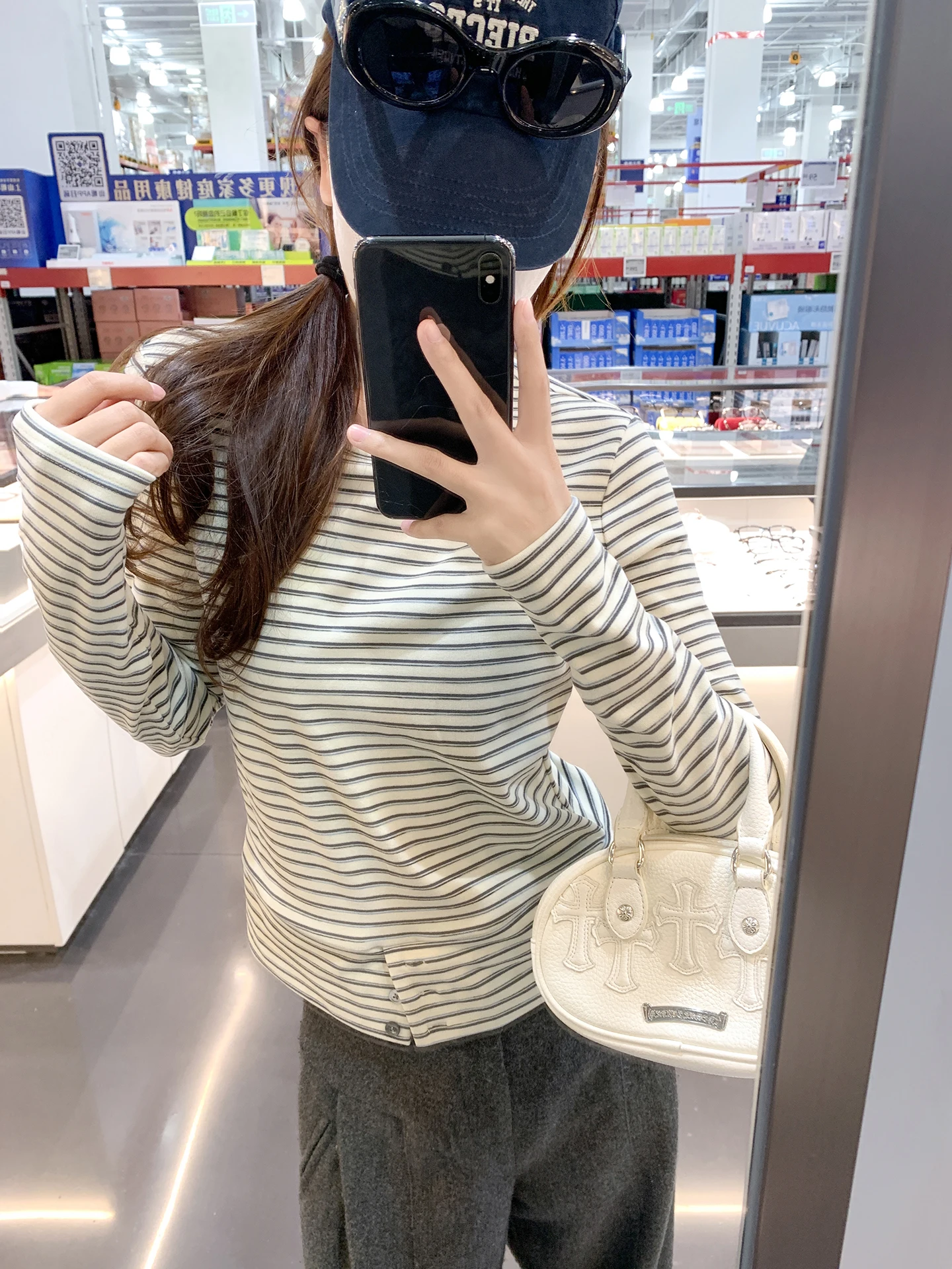 

Женская осенне-зимняя облегающая базовая одежда Zeng Xiao Salted Long Sve T-irt, полосатая, с эффектом носки поверх головы, в корейском стиле, комфортная...