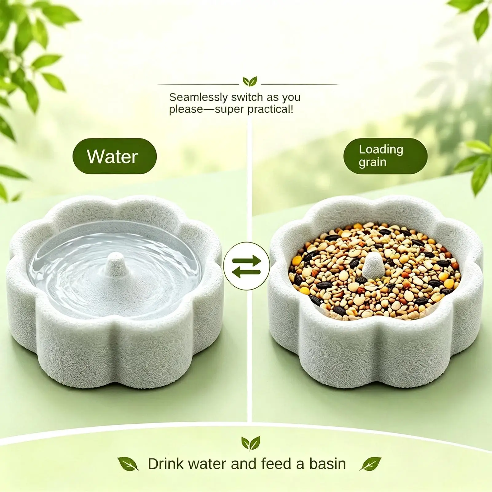 Bird Cage Feeder Pumice Stone Wear Resistant Dish Watering Station Parakeet Food Dish for Cockatoo Cockatiel Conure Parakeet