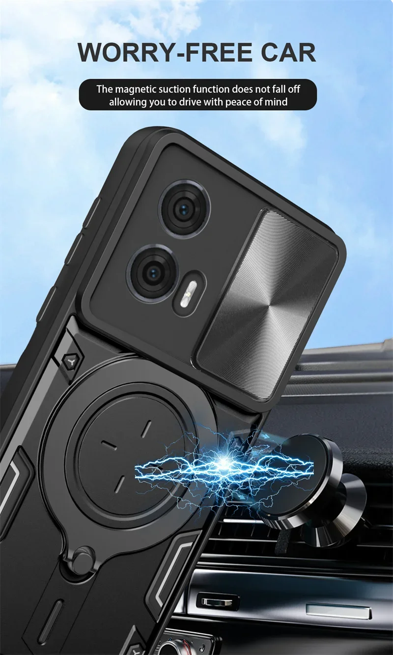 For Motorola Moto Edge 50 Fusion Case Slide Camera Protect Phone Case For Edge50 Fusion Armor Funda Magnet Ring Stand Back Cover