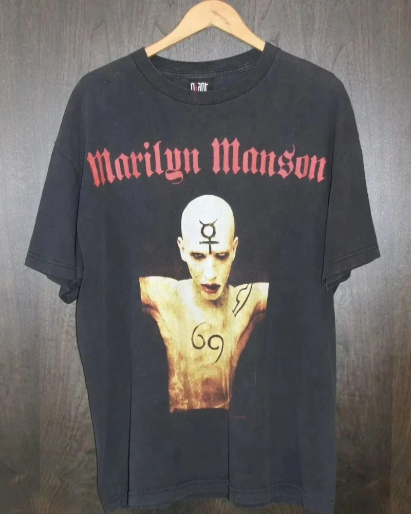 Black printed cotton short sleeved classic dark and scary short sleeved fan gift unisex gothic rock top Marilyn Manson Wore
