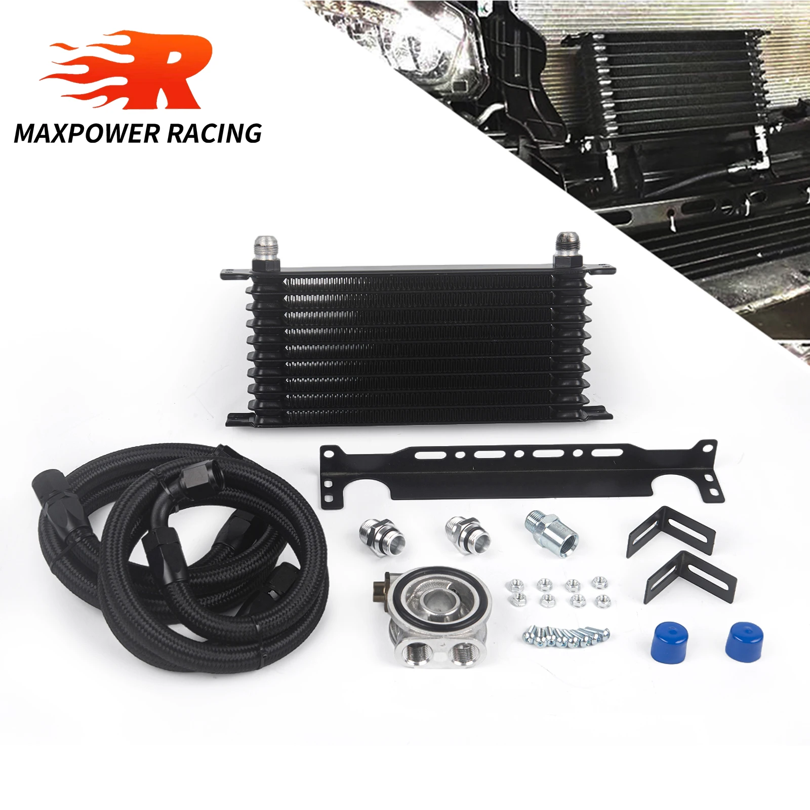 

1 Set 10 Rows Black T-MODEL AN10 Oil Cooler Kit+Thermostat Oil Filter Sandwich Adapter+Nylon Steel Braided Hose+Mounting Bracket