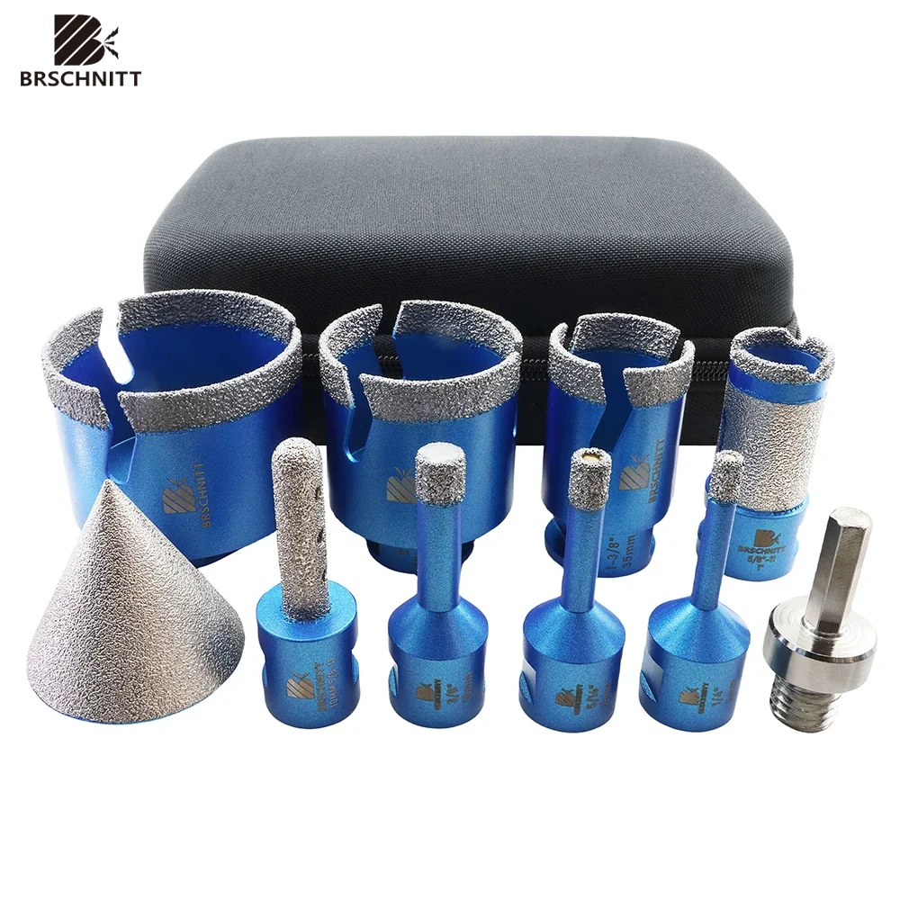 

BRSCHNITT 10pcs Diamond Drill Bit Set for Tile Granite Marble Stone - 5 8 Hole Saw Core Chamfer Crown Milling Bits with Adapter