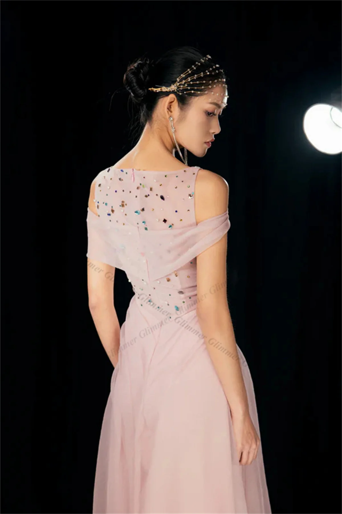 بصيص أنيق ألف خط فساتين المشاهير مع أحجار الراين الطية س الرقبة فستان عيد ميلاد فاخر Vestidos De Fiesta مخصص #2