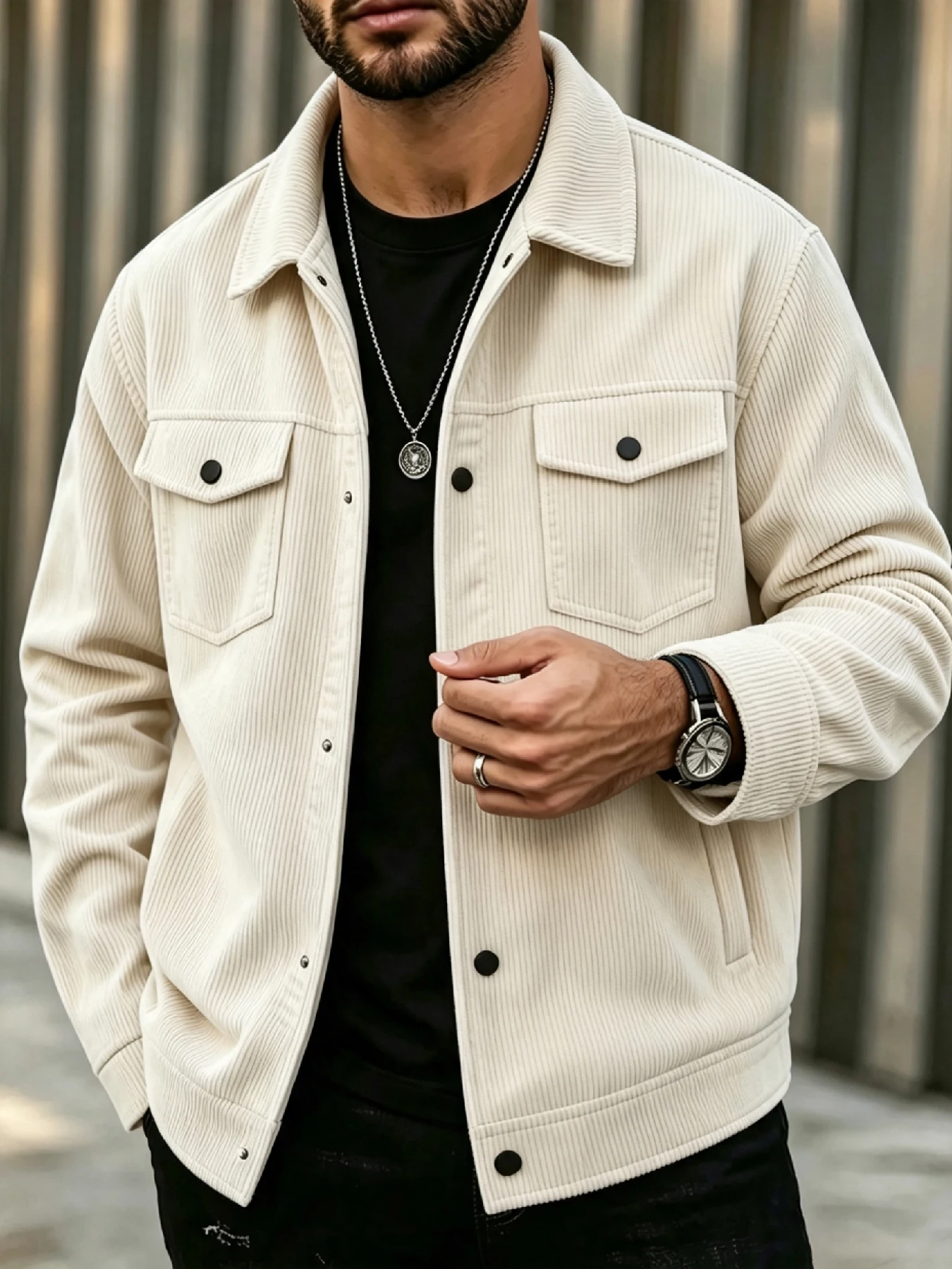 Embellish Knit - Herren-Cordjacke mit Revers, Eleganter Casual-Stil, Einreihiger,