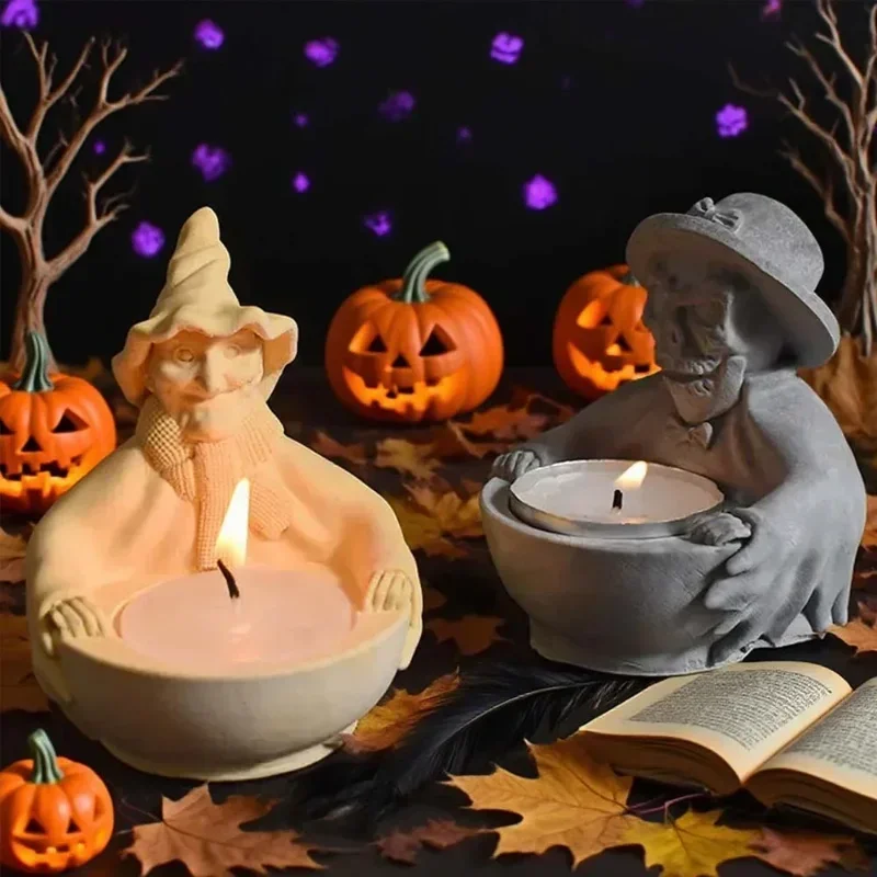 Wizard Witch Pot Silicone Candle Holder Mold for Decorative Resin Casting Plaster Concrete DIY Ornament Candlestick