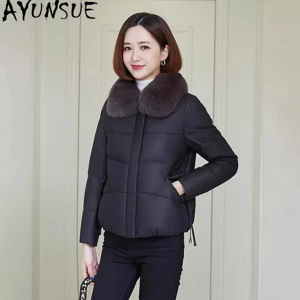 AYUNSUE 정품 가죽 다운 재킷 여성 겨울 의류 2025 100% 양피 여성 코트 여우 모피 칼라 Jaqueta De Couro