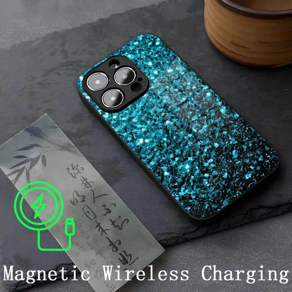 Rainbow GLITTER SPARKLES Strong Magnetism Glass For iPhone 16ProMax 14 15 13 12 15 11 Pro Max Plus Mini Coque