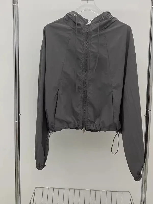 Korean Style Women's Summer Casual Loose Fit Windbreaker Sun Protection Outerwear Zipper Closure Long Sleeve  Color