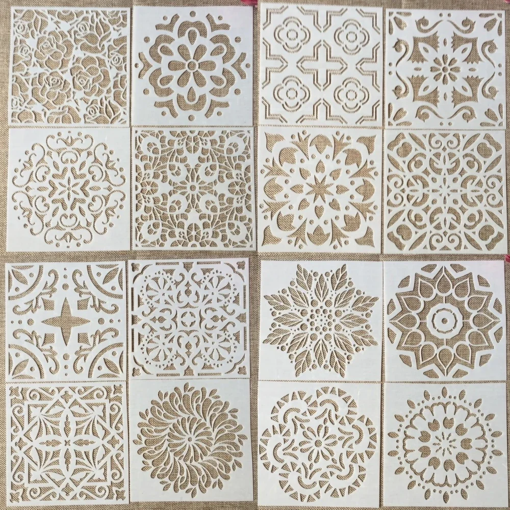 16 Teile/satz 15*15cm Mandala Geometrie DIY Schichtung Schablonen Wand Malerei Sammelalbum Färbung Präge Album Dekorative Vorlage