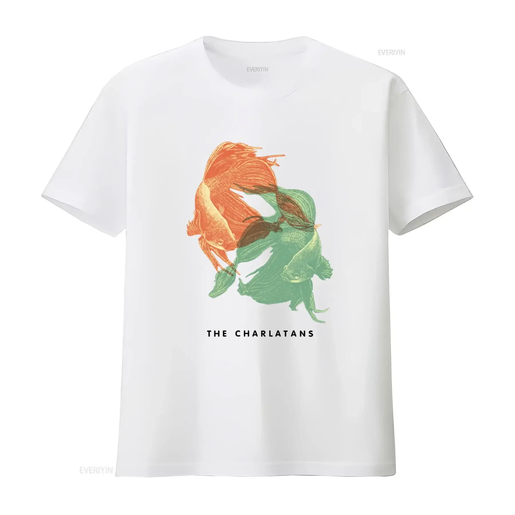 The Charlatans Unique Siamese Fighting Fish Print T Shirt for Fashion Streetwear Casual vintage Washed Stretched Comfortable