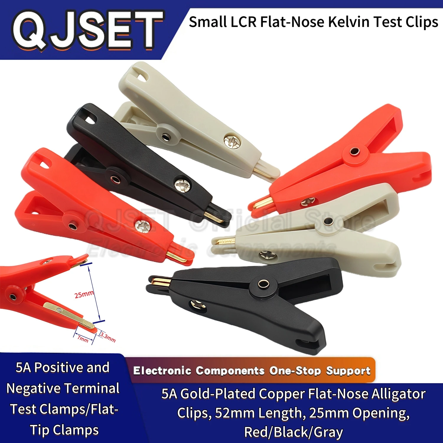 1pcs Insulated 5A Flat Crocodile Clip Test Lead Clip Gilded Copper LCR Kelvin Clip Low Resistance Small Flat-Jaw Duckbill Clip52
