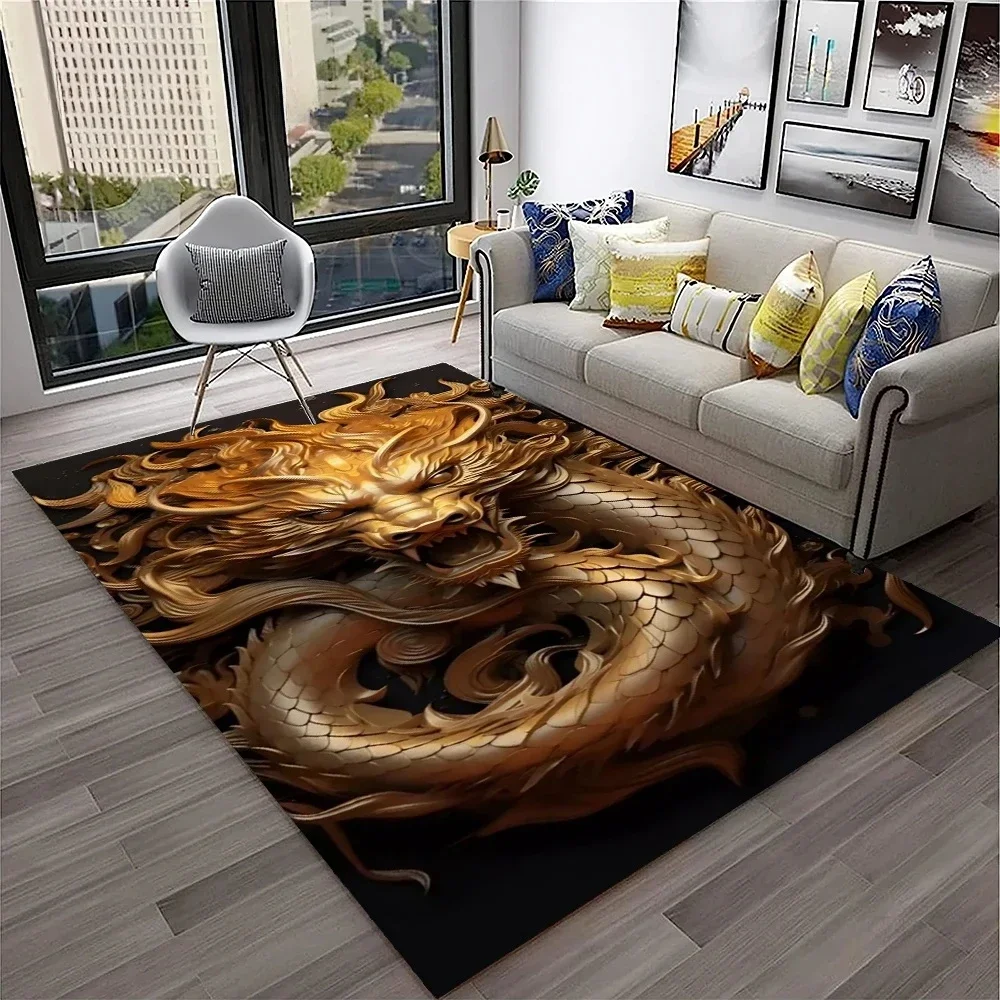 3D China Dragon Myth Art Cartoon Carpet Rug for Home Living Room Bedroom Sofa Doormat Decor,Kid Play Area Rug Non-slip Floor Mat
