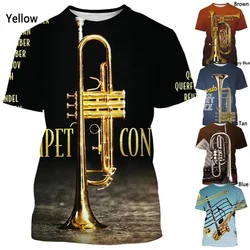 Camiseta gráfica de instrumento Musical con estampado 3D para hombres y mujeres, pantalón corto informal de verano de manga corta, camiseta de saxofón de Hip-hop, camisetas para hombre