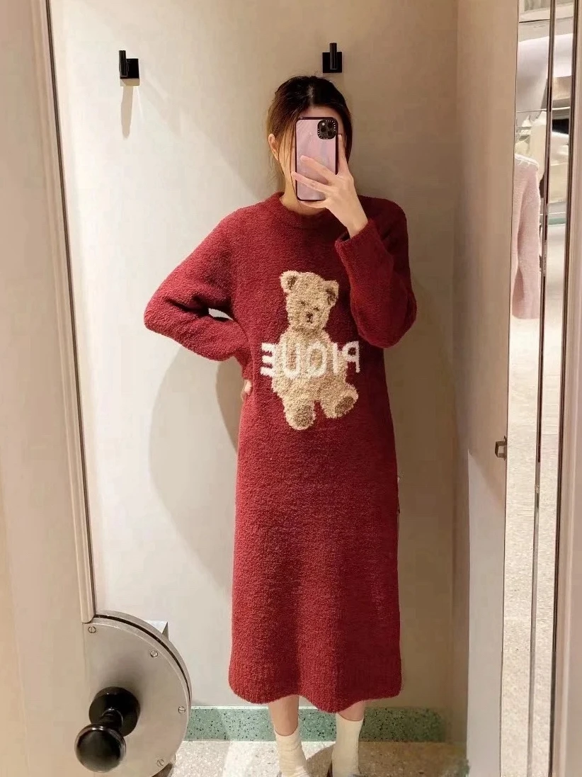 Christmas Nightdress Red Nightwear Winter Ladies Pajamas Soft Women's Loungewear Suit Long Dress