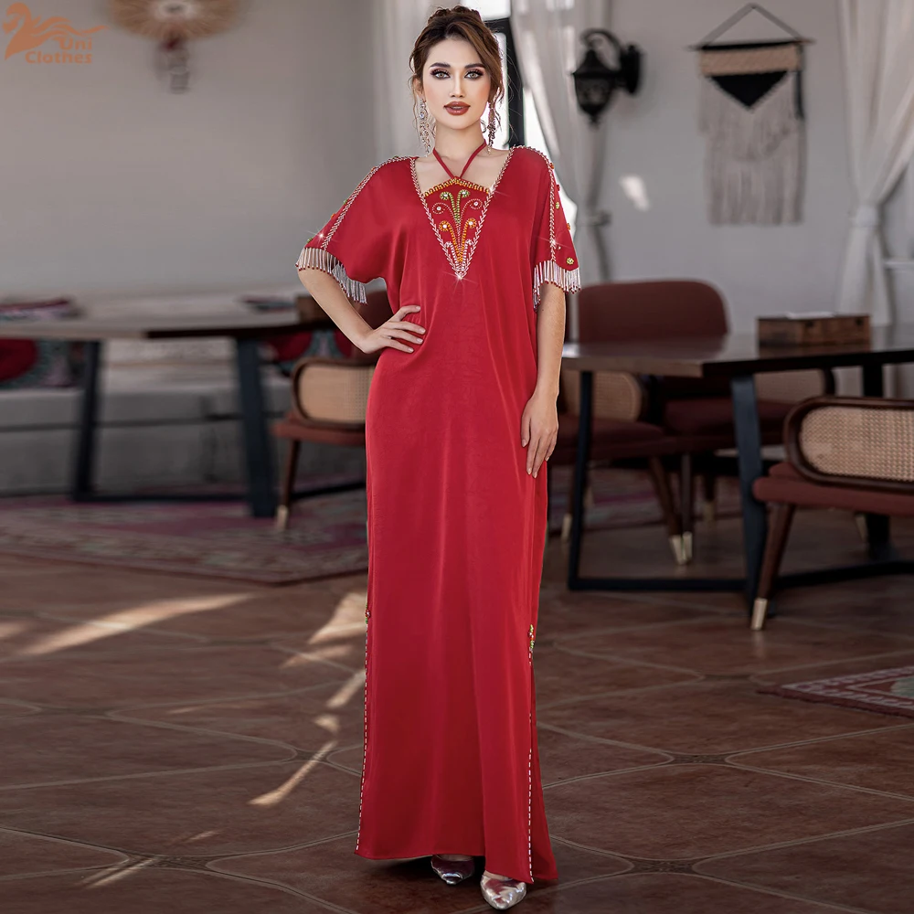 

Ramadan Eid Red Summer Satin Abaya Damen Dubai Luxury Muslim Abayas For Women Kaftan Dress Islam Clothing Caftan Marocain Femme