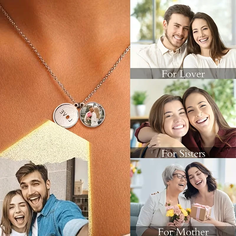 Personalised photo souvenirs, personalised commemorative necklace gifts, customised picture heart pendant necklaces