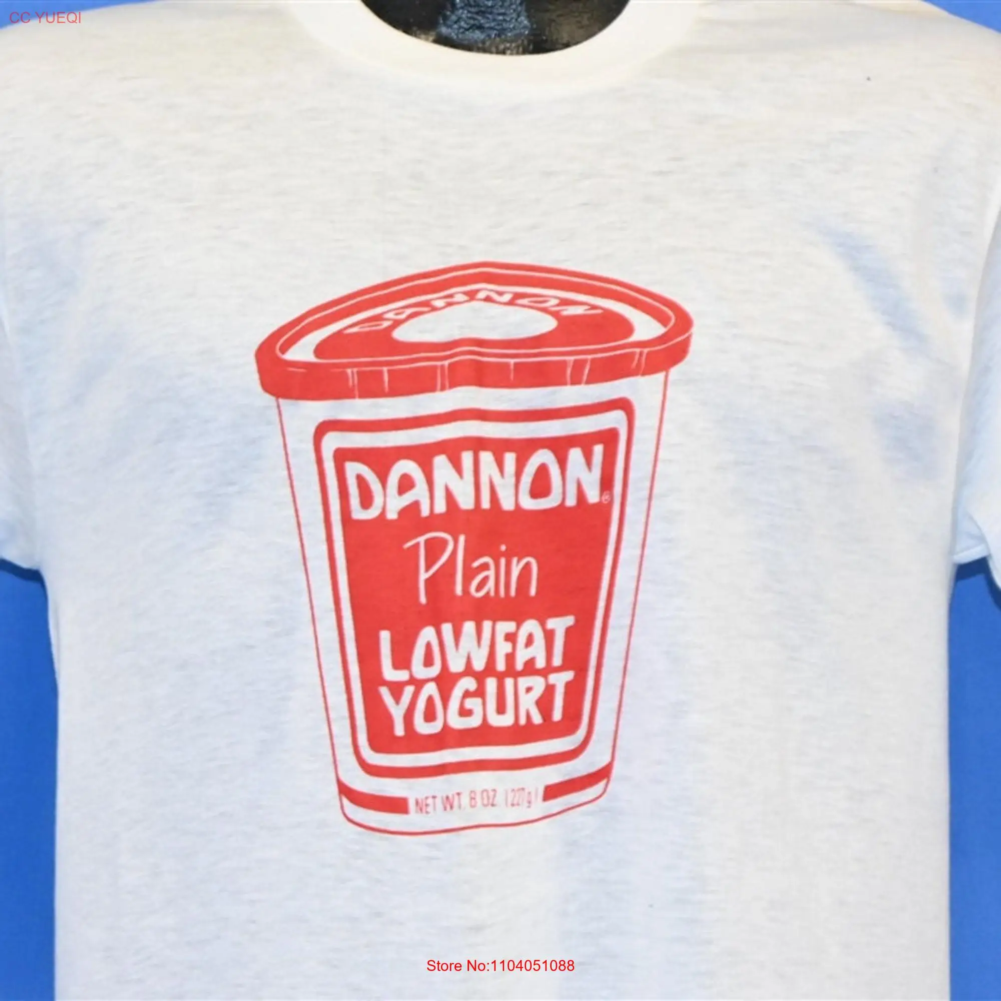 Camiseta lisa de doble cara Dannon Yogurt de los años 80, camisa de manga corta o media larga