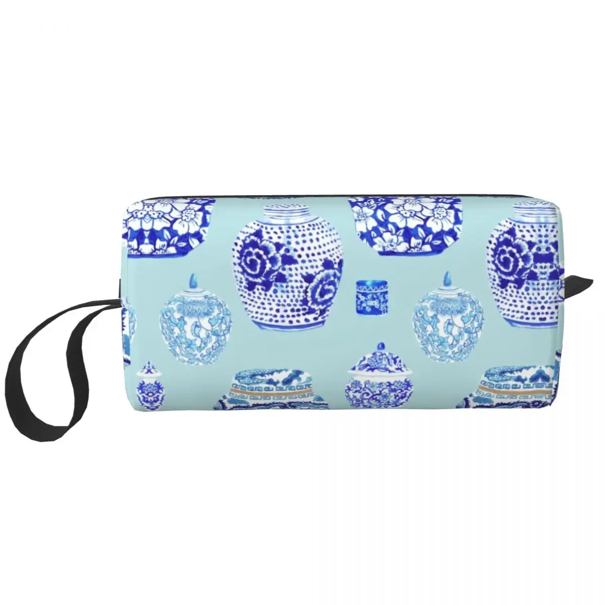 Chinoiserie Blue Porcelain Cosmetic Bag Women Large Capacity Delft Blue Oriental Style Makeup Case Beauty Storage Toiletry Bags