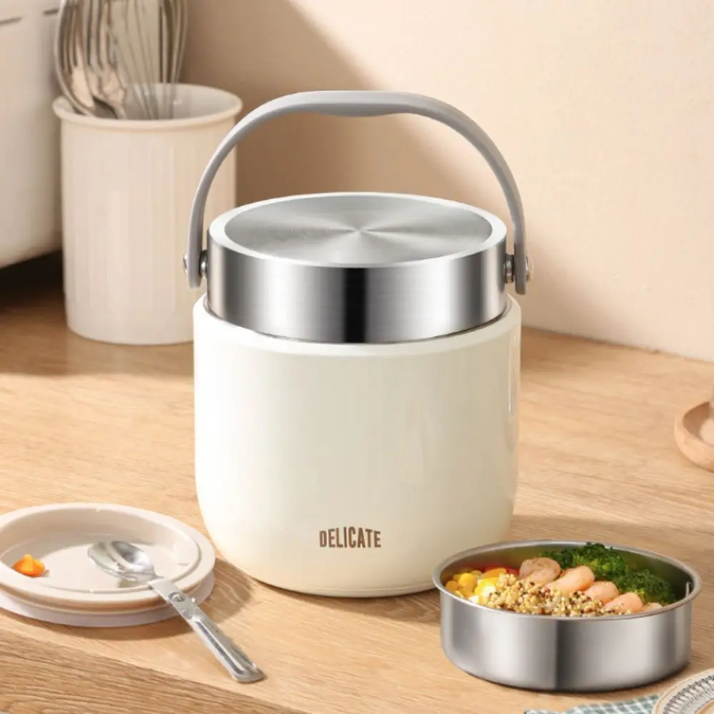 

Double-layer Insulated Lunch Bucket with Spoon Leakproof Thermos Food Jar Large Capacity 304 Stainless Steel